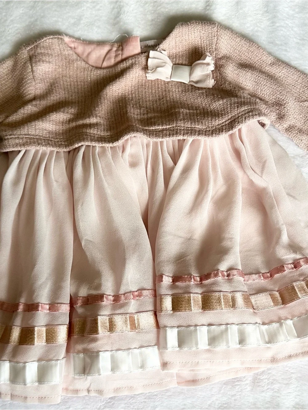 Catherine Malandrino Cream Baby Sweater with Pink Stitching Detail